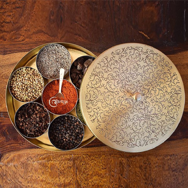 The Advitya Indian Spice Box Brass Masala Box for Kitchen