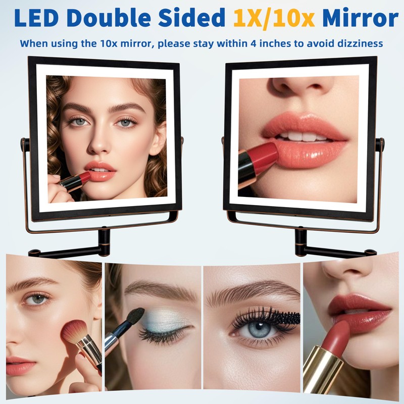 Ruacq Rechargeable Wall Mounted Makeup Mirror with Lights, Double Sided