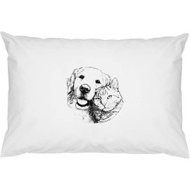 Azeeda 2 x 'Golden Retriever & Cat Portrait' Cotton Pillow Cases (PW00044470)
