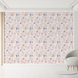 MUDECOR Wall Mural Romantic Rose Delicate Pink Roses Not Peel and Stick, Non-Woven Wallpaper Wall Decoration for Bedroom Living Room - 120"x192"