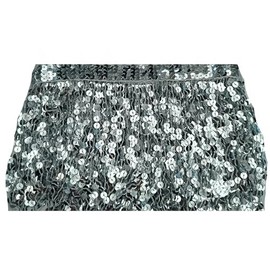 3 Meters Sequin Tassel Trim 15 cm 6" Luxury Fringe Fringing #1 (Silver)