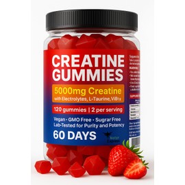 Creatine Gummies 5000mg 120ct Max Strength Muscle Growth/Recovery Supplements for Men & Women Creatine Monohydrate, B12 & L-Taurine Vegan Gym Pre Workout Chewable Gummies, 1 Month Supply (Blueberry)