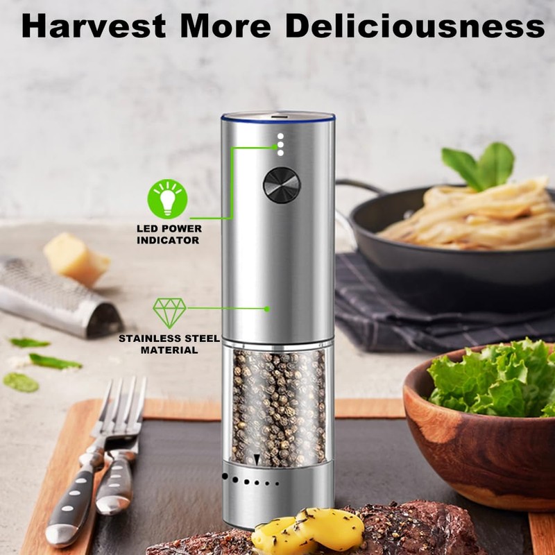 SYTRANREIN Rechargeable Electric Salt and Pepper Grinder Set, Premium Stainless