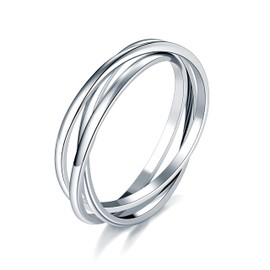 MINDDHA Silver Rings| Silver Rings for Women| Fidget Ring| Stacking Rings| Anxiety Ring| 14K White Gold Plated Rings- Interlocking Ring for Women and Men - 2mm Each Band Size 10