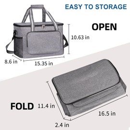 iknoe Large Cooler Bag Collapsible, 24L Insulated Bags, Leakproof Lunch Cooler Tote With Multi-Pockets for Adult Insulated Thermal Bag for Beach, Picnic, Office Work, Grey 36-Can