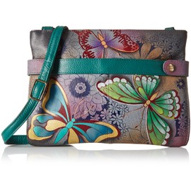 Anna by Anuschka Women's Genuine Leather Medium Crossbody Handbag | Zip-Top Organizer with Snap Side |Butterfly Paradise