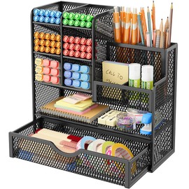 VITVITI Mesh Desk Organizer with Drawer Desk Tidy Desktop Stationary Organiser Desk Tidy Organiser Storage Multifunctional Metal Mesh Pen Pencil Holder Pen Pot Desk Home School Office Accessories