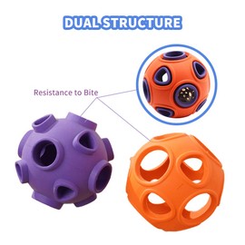 WishLotus Dog Ball Toy, Dog Interactive Toy with Ring Bell Squeak Toys Dog Rubber Bouncy Ball Pet Exercise Game Puzzle Ball to Increase IQ Search & Catch Bite Resistant Chewing Toy (L, Orange&Purple)