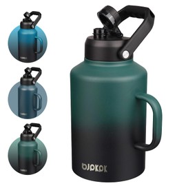 BJPKPK 1 Gallon Water Bottle with Handle, Large Dishwasher Safe 128oz Insulated Water Bottle, BPA Free Water Jug, Wide Mouth Metal Flasks with Anti-slip Bottom, Army Green & Black