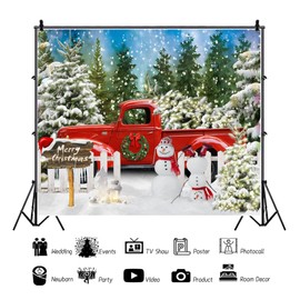Ttincceer Merry Christmas Backdrop 8x6ft Red Truck Snowman Photography Background Snowfield Christmas Tree Sparkling Background New Year's Eve Party Decoration Banner