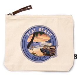 Lantern Press Seal Beach, California, Woody on Beach, 100% Cotton Zipper Pouch, Travel Accessory, Go Bag