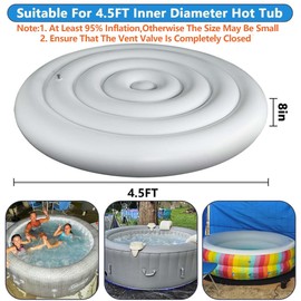 LFUTARI 4.5 Ft Inflatable Hot Tub Cover - Energy Saving Lid for Round Hot Tub - Foldable Protective Rain Overflow Cover for Outdoor Inflatable Hot Tubs