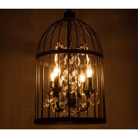 Sky Demons 4 Lights Black Birdcage Crystal Ceiling Chandelier Retro Iron Loft Crystal Pendant Light Lamp Restaurant Coffee Shop Stairwell Villa Clothing Store Lighting Fixture