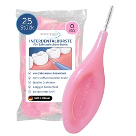 Oral Prevent Interdental Brushes, Tooth Cleaning for the Spaces, Interdental Brush, Tartar/Caries Prevention, Pink, 0.40 mm, ISO 0, Pack of 25