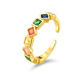 Elaximn Hypoallergenic Rainbow Stackable Ring | 14K Gold Plated Adjustable Jewelry | Multi-Color CZ Gift for Sensitive Skin & Festival Lovers