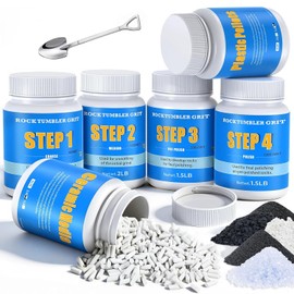 Large 10LB Rock Tumbler Grit and Polish Refill Kit - 4 Step Grits Polish Up to 70 LBS Rocks, Dual Tumbling Media (Ceramic & Plastic Pellets), Ideal for National Geographic, Koolstone &All Rock Tumbler