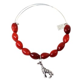 Peruvian Expandable Bangle Bracelet for Women - Huayruro Red Seeds, Giraffe charm - by Evelyn Brooks