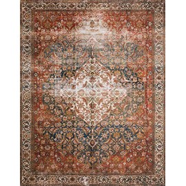 Loloi Layla 7'-6" x 9'-6" Area Rug in Ocean/Multi - Thick Area Rug, Soft Area Rug with, Vintage Inspired Distressed Design, Low Pile, Non-Shedding, Easy Clean, Durable Living Room Rug