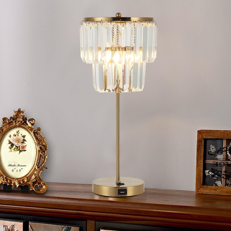 Bedside Lamp for Bedroom, Gold Crystal Table Lamp 18 Inches,