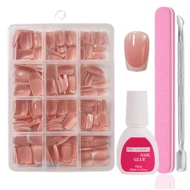 Maggidea French Press on Nails Set, 240Pcs Fake Nails French Tip Nude Color False Nail Glossy Full Cover Glue on Nails Ballerina Nail Art Manicure Decorations for Girls Women (French-Short Ballerina)