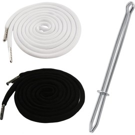 Ljxyloog 2Pcs 51 Inch Long Universal Drawstring Cords Replacement with 1PC Easy Threaders, Suitable for Sweatpants,Shorts,Hoodie String, Simple and Durable(Black + White Cord, Round Metal Head)