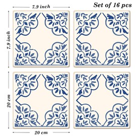 Poromoro Spanish Portuguese Azulejo Style Peel and Stick Backsplash Tile Stickers Set of 16 pcs (7.9, 21)