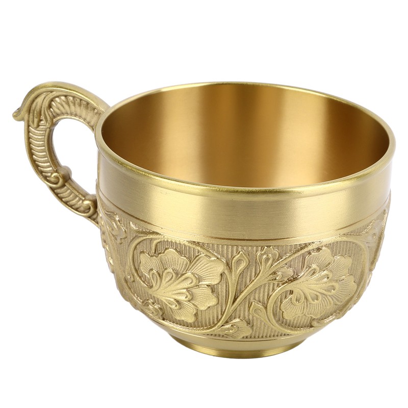 Brass Tea Cup Exquisite Embossed Patterns Retro European Small Coffee
