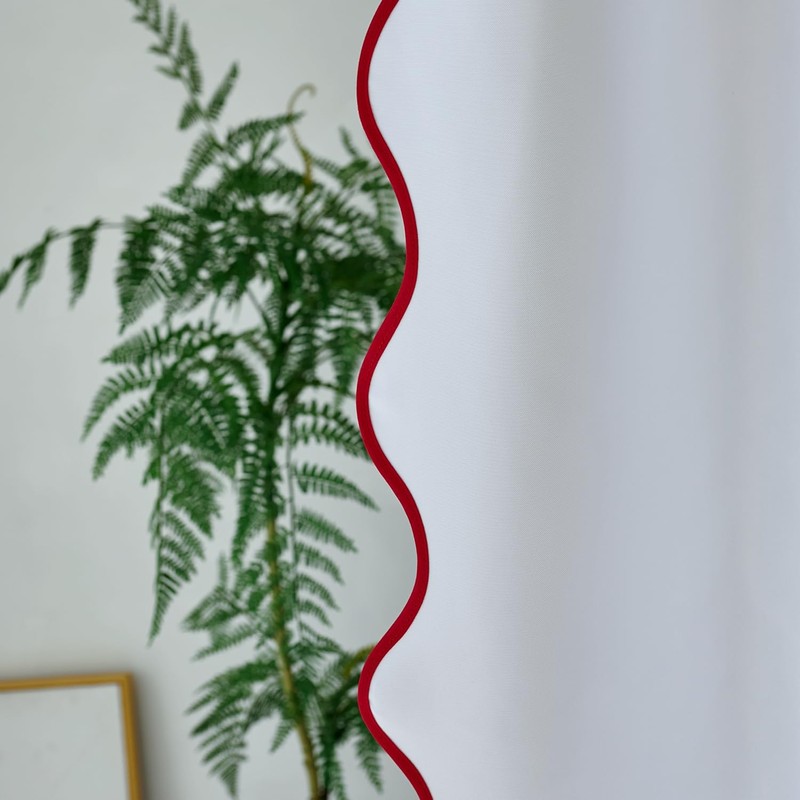 youngseahome White Fabric with Red Scalloped Border Shower Curtain,Boho Chic