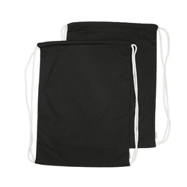 Augbunny 100% Cotton Canvas Drawstring Backpack Gym Sack pack 2-Pack (Black, Small)