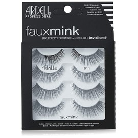 Ardell Faux Mink Lashes False Eyelashes 811 - Luxuriously Lightweight, Knot-Free Invisiband, Reusable Strip Lashes, 4 Pairs, 1 Pack