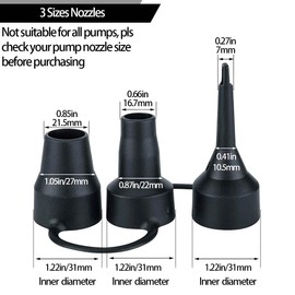 OIIKI 3 Set Replacement Nozzles, Plastic Pump Nozzles, 3 Size for Air Bed, Air Pump Nozzles for Inflatables, Air Mattress, Black