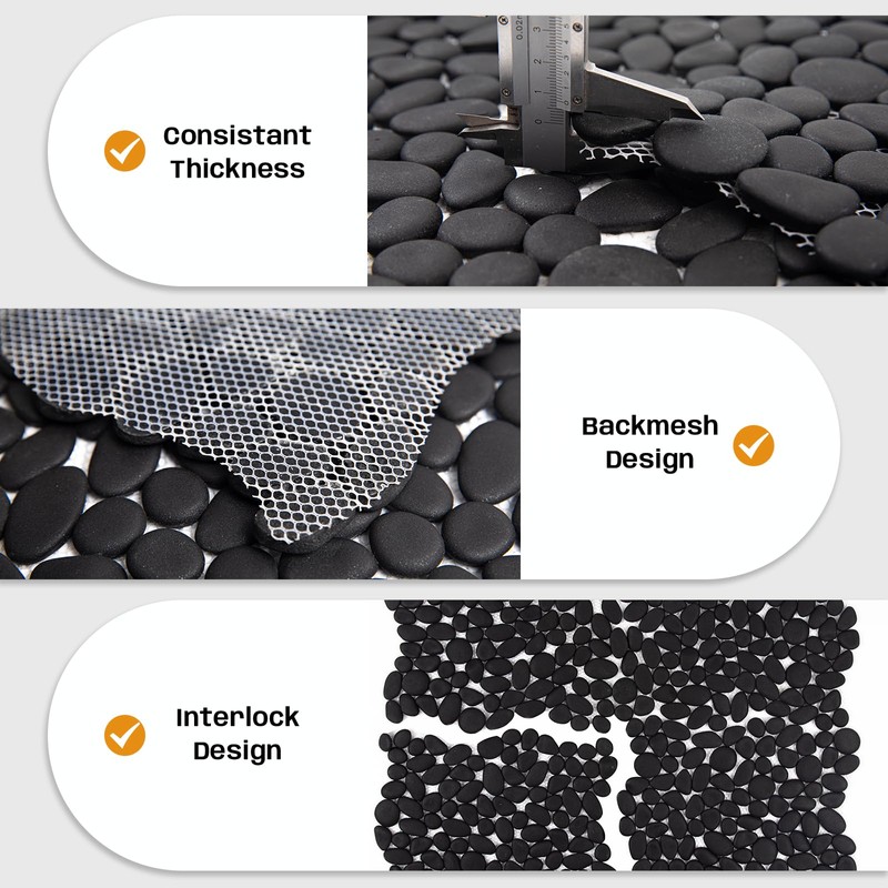 Adolif Pebble Tile for Shower Floor, Black Pebble Mosaic Backsplash