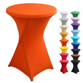 Highdi Stretch High Table Cover, Bar Table Covers, Diameter 60 / Diameter 80 cm, Reinforcement in the Foot Area and Many Colours, Washable for Round Table, Wedding, Banquet, Table Decoration (Orange