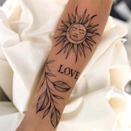 UBICA Semi Permanent Tattoos, 2 Sheets Spanish Bull Tattoo(Guitar, Cactus, Sun and Moon, Flower), Lasts 7-15 Days, Develops Fully in 48H, Realistic, Waterproof and Non-Reflective