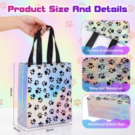 Sadnyy 50 Pcs Dog Paw Iridescent Gift Bags with Handles and Sturdy Bases 8 x 4 x 10 Inch Candy Goodie Bags Reusable Non-woven Tote Handles for Presents Wrapping Party Favor Supplies(Black and White)