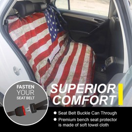 LoyaGour Back Seat Cover for Car Trucks Van SUV Jeep,Waterproof Rear Bench Towel Seat Covers for Dogs and Kids,Automotive Backseat Protector (American Flag)