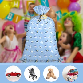 Loveinside Jumbo Large Plastic Gift Bag, Baby Boy Design Plastic Bag with Tag and Tie for Birthday, Baby Shower - Blue Sleepy Bear - 142.3 x 91.5 cm, 1 Pcs