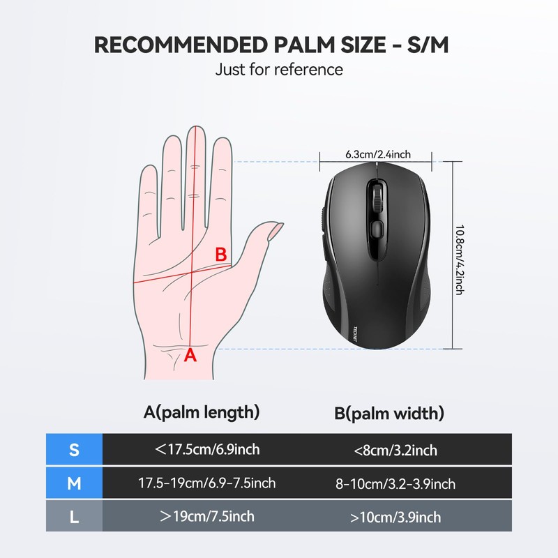 TECKNET Bluetooth Wireless Mouse, 3 Modes (BT 5.0/3.0+2.4Ghz) Wireless Portable