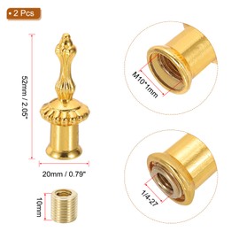 PATIKIL 20x52mm Lamp Shade Finial, 2 Pcs Lamp Finials Caps Knob M10x1mm Threaded Zinc Alloy Solid Lamp Finial Decoration for Lamp Shade Table Floor Lamps, Gold Tone
