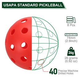 PATIKIL Outdoor Pickleball Balls 40 Holes Pickleball 8 Pack Pickleball Balls for Amateurs Indoor and Outdoor Sport, Red