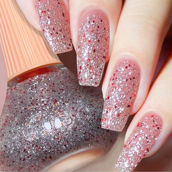 COSMOO Diamond Glitter Nail Polish, 12ml Shiny Galaxy Glitter Quick