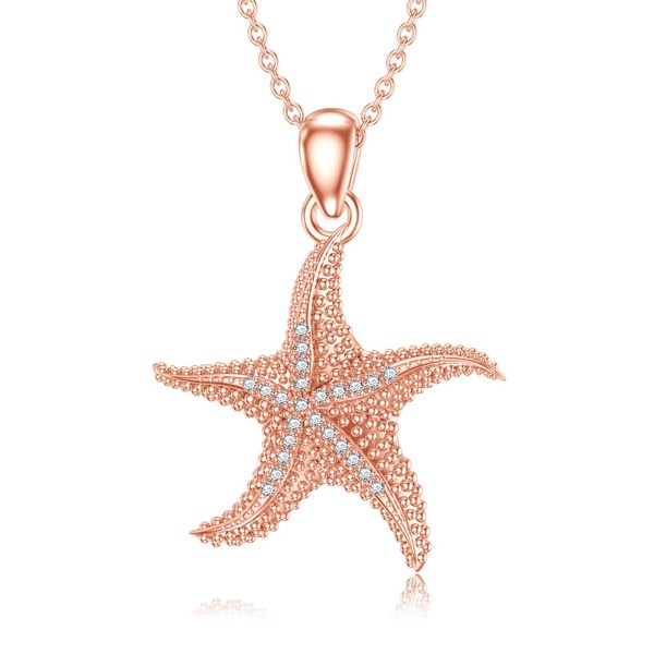LWXIE Diamond Starfish Necklace for Women 925 Sterling Silver Starfish