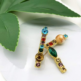 XGALBLA Letters K Plated Metal Stone Clear Colorful Crystal Lapel Pin Brooches Collar(Gold Tone)