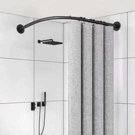 Black Stainless Steel L Shaped 50" Shower Curtain Rod - No Drill Adhesive