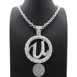 NYFASHION101 Stone Stud Encircled U Pendant with Chain Necklace, 7mm Link, Silver-Tone, 24"