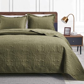 Love's cabin Twin Quilt Bedding Set Green Bedspreads - Soft Bed Summer Lightweight Bedspread Comforter - Coin Pattern Bedding Coverlet for All Season - 2 Pieces (1 Quilt, 1 Pillow Sham)