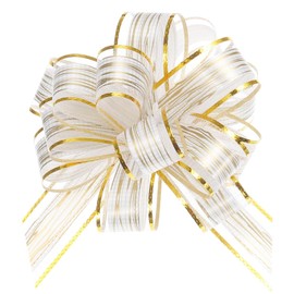 TOP-VIGOR 10pcs 6 Inch Large Pull Bow, Gift Wrapping Bows Ribbon Organza Bows for Wedding Baskets Presents Christmas Valentine's Day Birthday Gift Decorations, Cream White