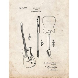 The Clarence Fender Telecaster Patent Print Old Look (8.5" x 11") M10369