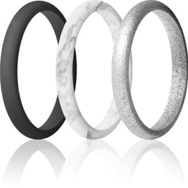ThunderFit Stackable Silicone Wedding Rings for Women, Thin Rubber Engagement Bands 2.5mm Wide 1.8mm Thick - 1/2/3/4/5/7 Variety Multipack