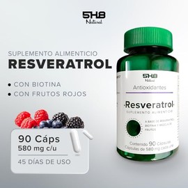 Resveratrol Con Biotina, Vitamina C y Selenio - Antioxidante a Base de Mezcla de Frutos - 90 Capsulas- 1160mg Por Porción - 45 Porciones - Apoyo para 